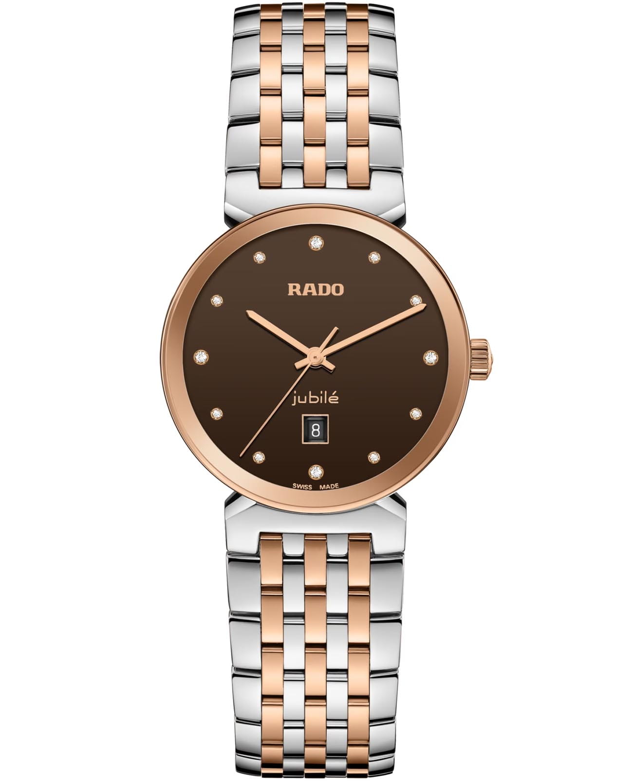 Rado Rado Florence Diamonds R48913763  R48913763 кварцевые женские часы коричневый циферблат, браслет нержавеющая сталь с pvd-покрытием — вид спереди